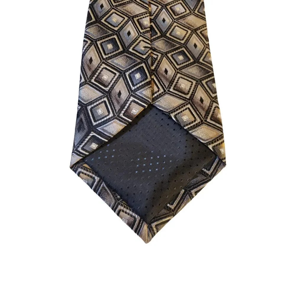 King‎ Size Mens 100% Silk Tie Tan Black Geometric Men Necktie Long 62 x 4